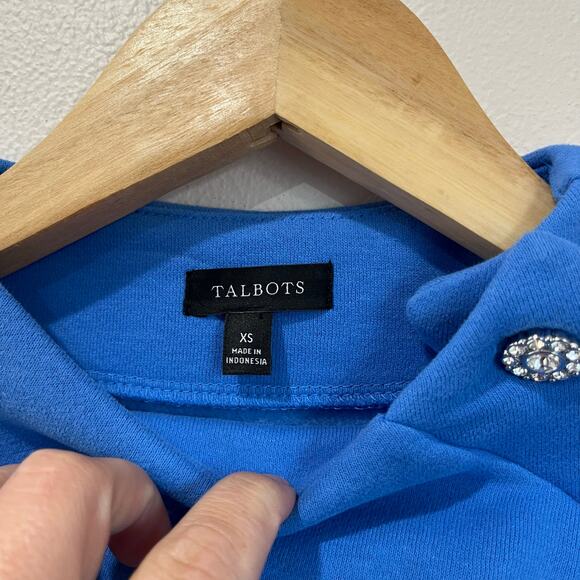 Talbots XS Blue Button Shoulder Pullover Preppy Cotton Blend Sweater - Picture 7 of 8